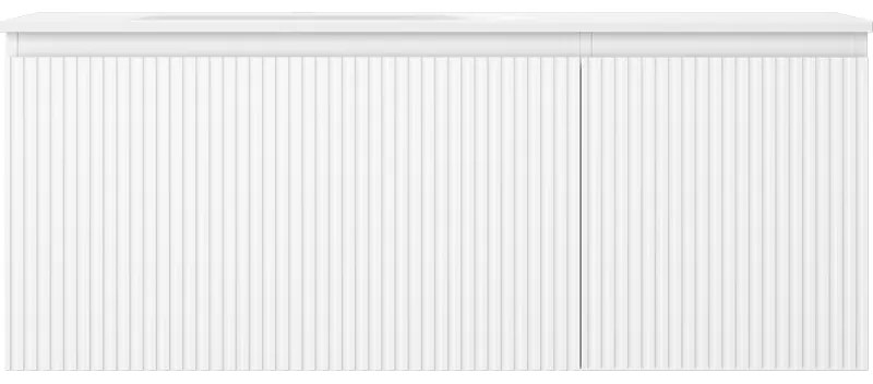 Mexen Rivel, kúpeľňová skrinka 120 cm s ľavým umývadlom Vela, 1S, 1D, drážkovaná, biela matná, 91A23-12047-3-BBFF01-W23L01