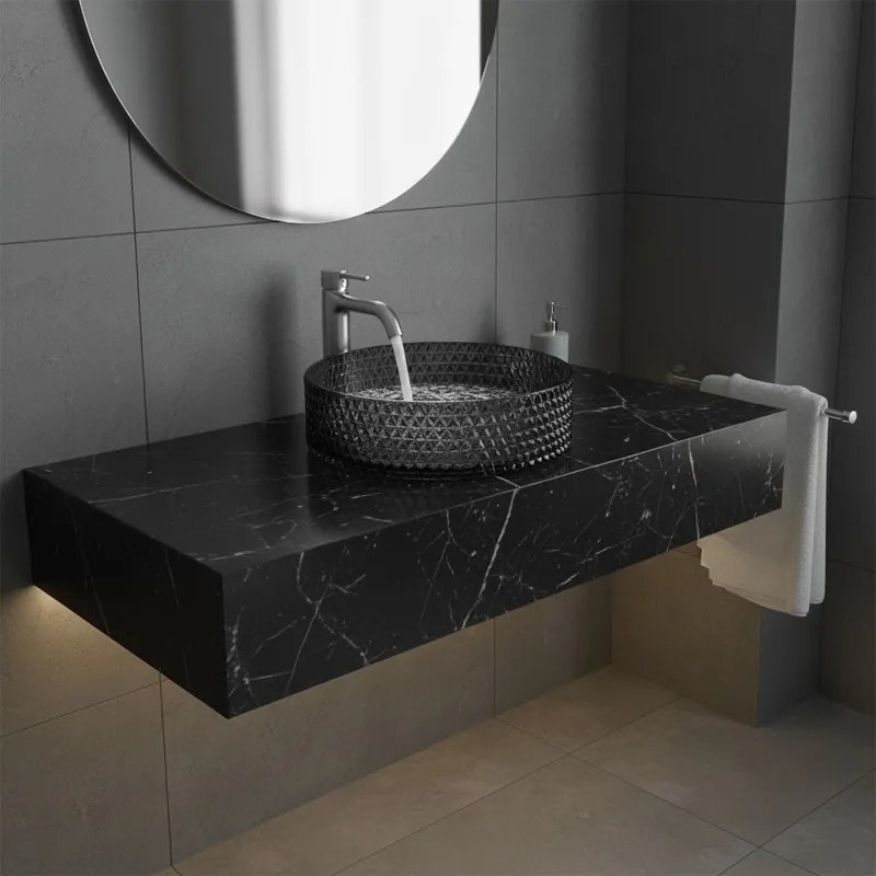 BPS-koupelny Sklenené umývadlo na dosku HYD-BRT1-BL-360 36x12 cm, čierny lesk