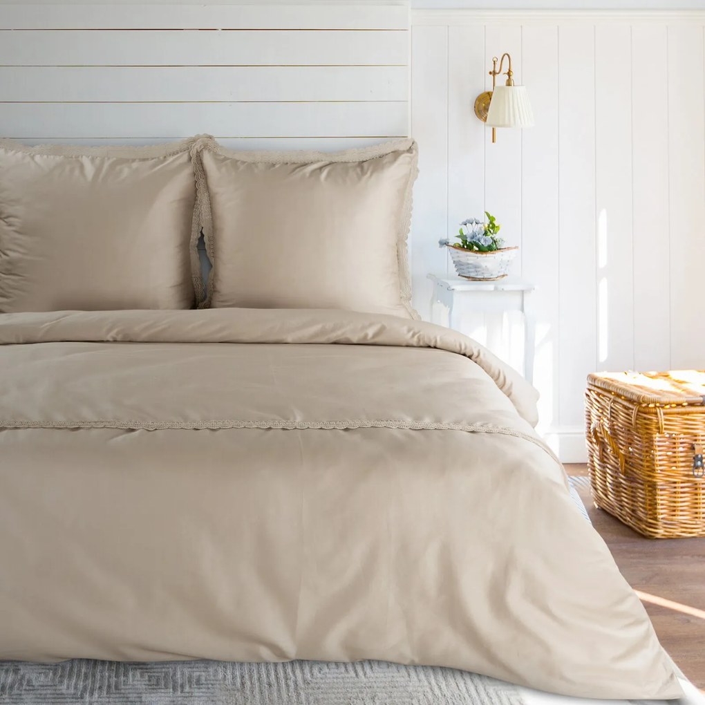 SATÉNOVÉ OBLIEČKY RETRO6 160X200 CM, 2KS 70X80 CM BÉŽOVÉ