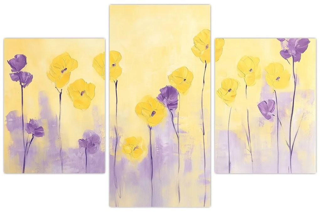 Obraz - Fialové a žlté kvietky (90x60 cm)