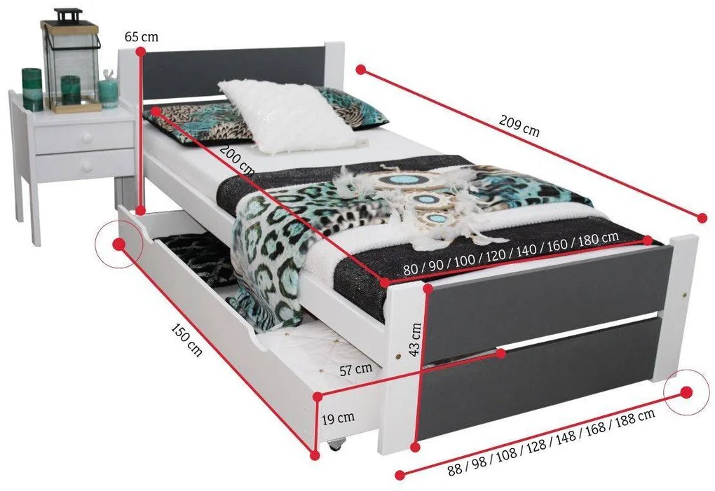 Posteľ HERMA + rošt ZADARMO - sonoma/biela / 100x200 / áno