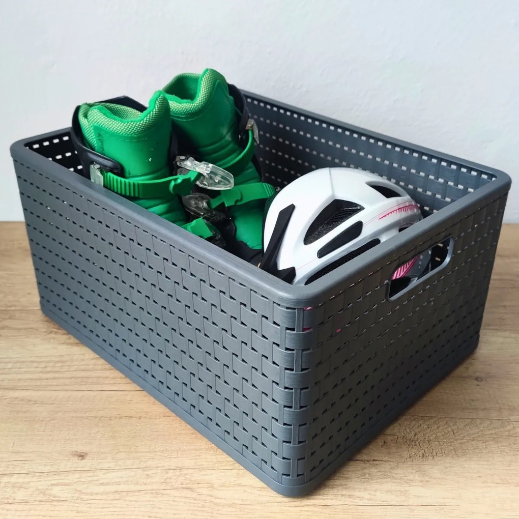 Rotho Plastový košík COUNTRY, rovný, antracit (28l - 43x33x22)