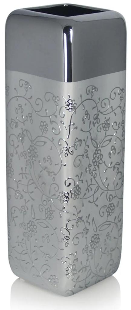 ARTEHOME Elegantná strieborná váza s dekoratívnym kvetinovým motívom 45 cm