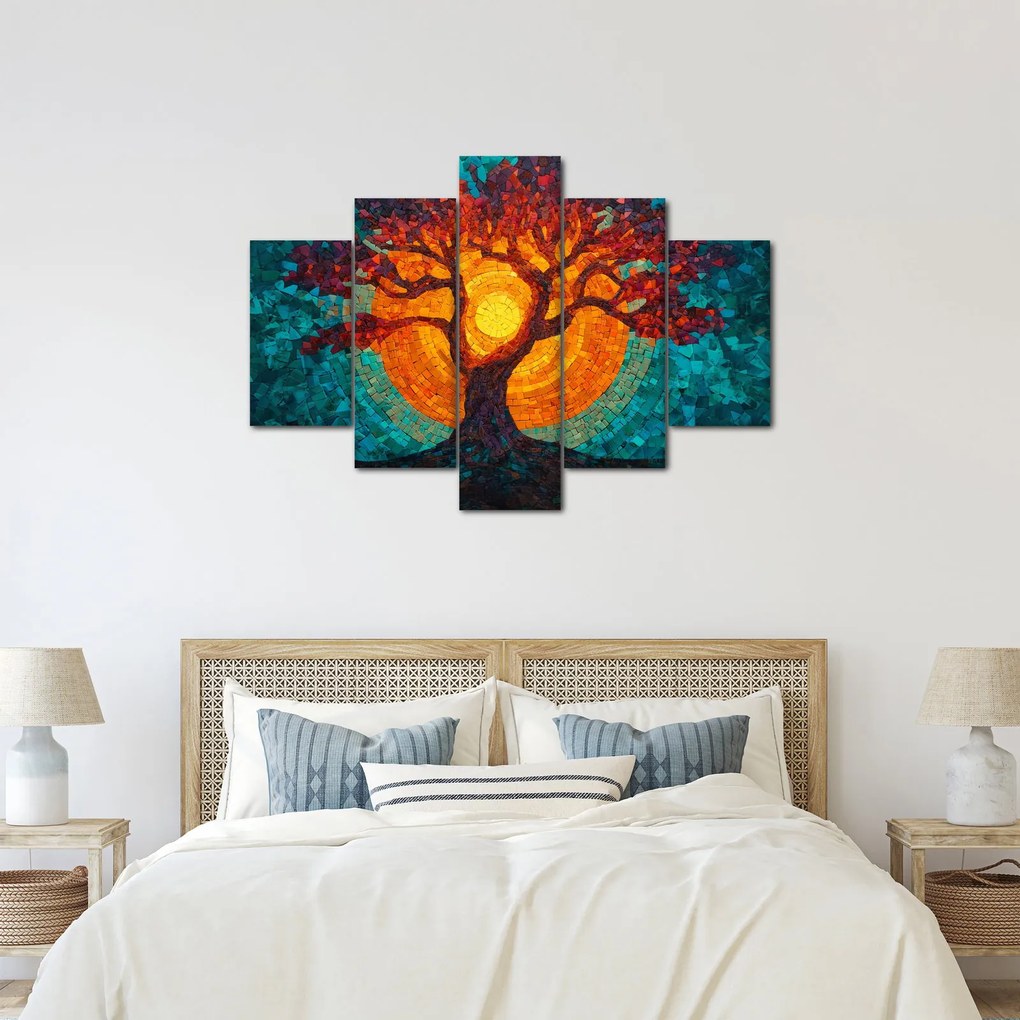 Obraz - Strom života a slnko v mozaike (150x105 cm)