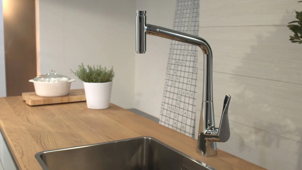 Hansgrohe Metris New, páková kuchynská batéria 320 s vyťahovacou spŕškou, chrómová, HAN-14820000
