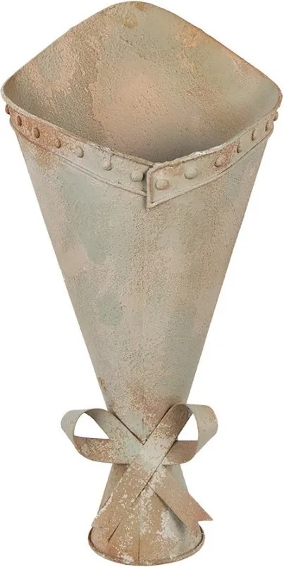 Zelený antik kovový nástenný držiak na kvety - 31*23*32 cm