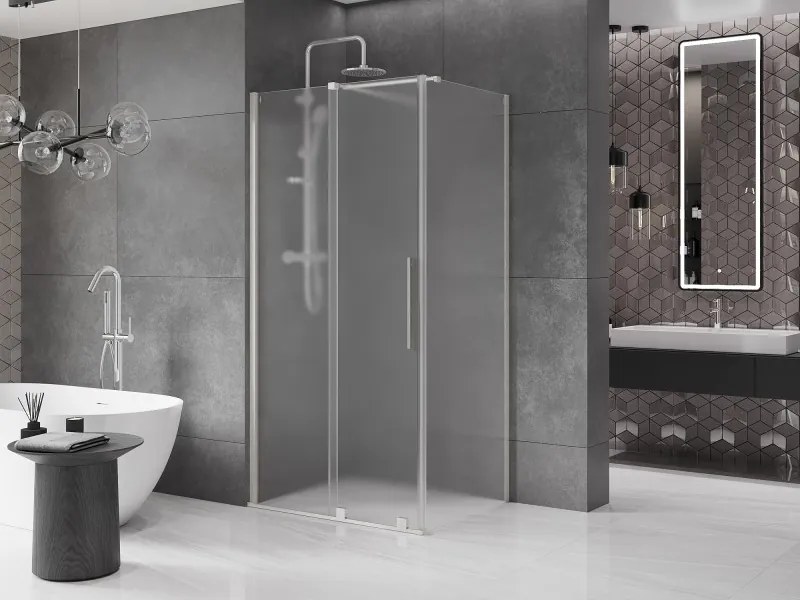 Mexen Velar, sprchový kút s posuvnými dverami 130 x 90 cm, 8mm sklo námraza, brúsená oceľ, 871-130-090-31-97