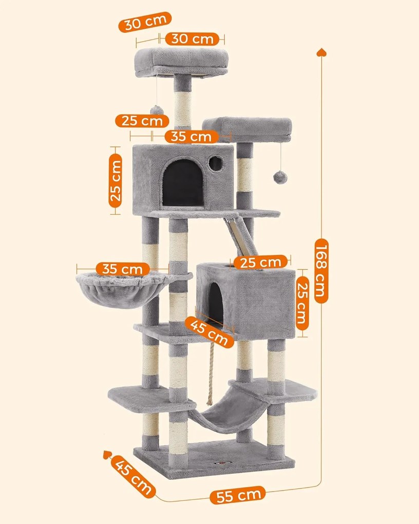 FEANDREA Škrabadlo pre mačky; strom 168 cm sivé