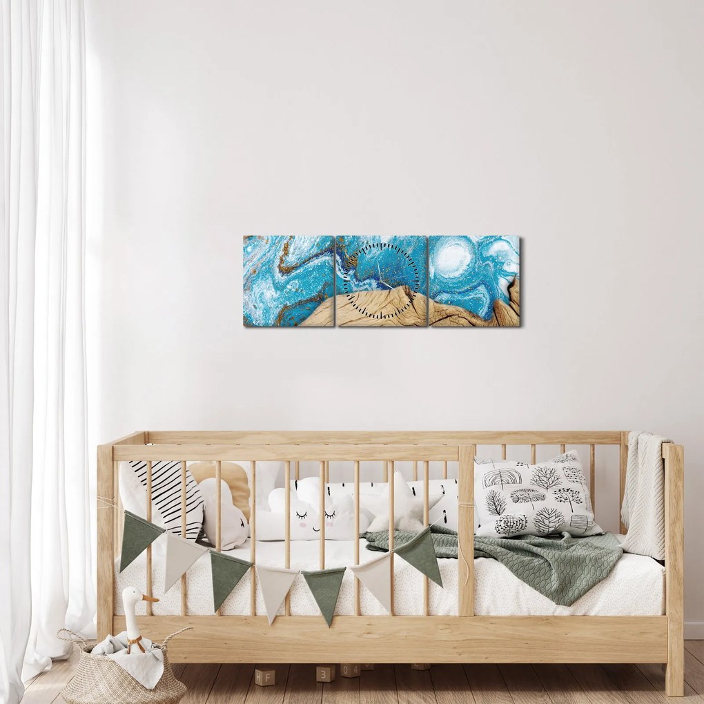 Obraz - Drevo (s hodinami) (90x30 cm)