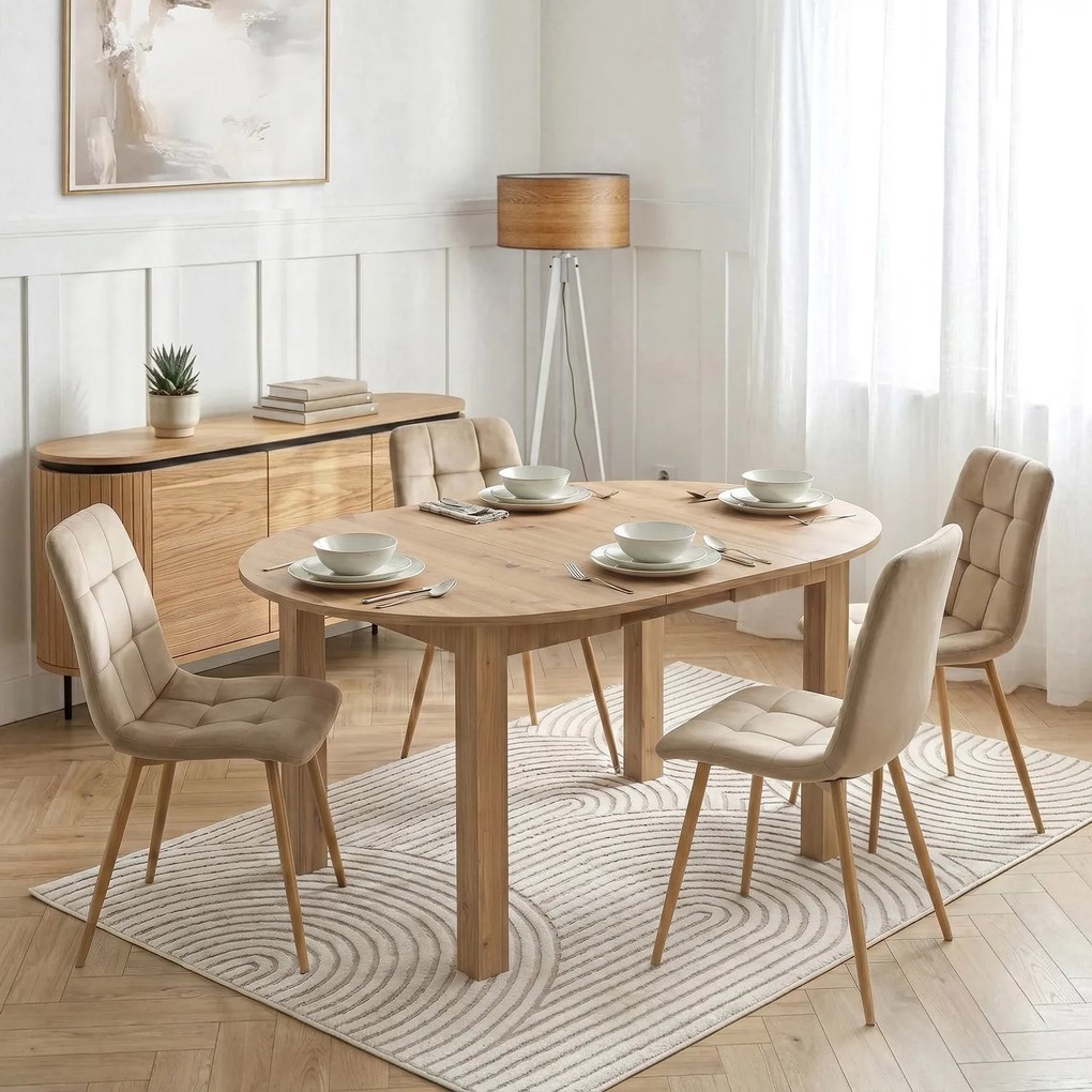 Vintino Jedálenský okrúhly stôl AMFORA dub artisan svetlý 102–142 cm
