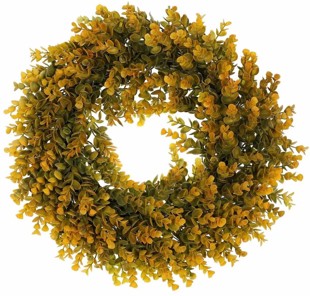 Jesenný veniec umelý Eucalyptus, pr. 40 cm, oranžovo-zelená
