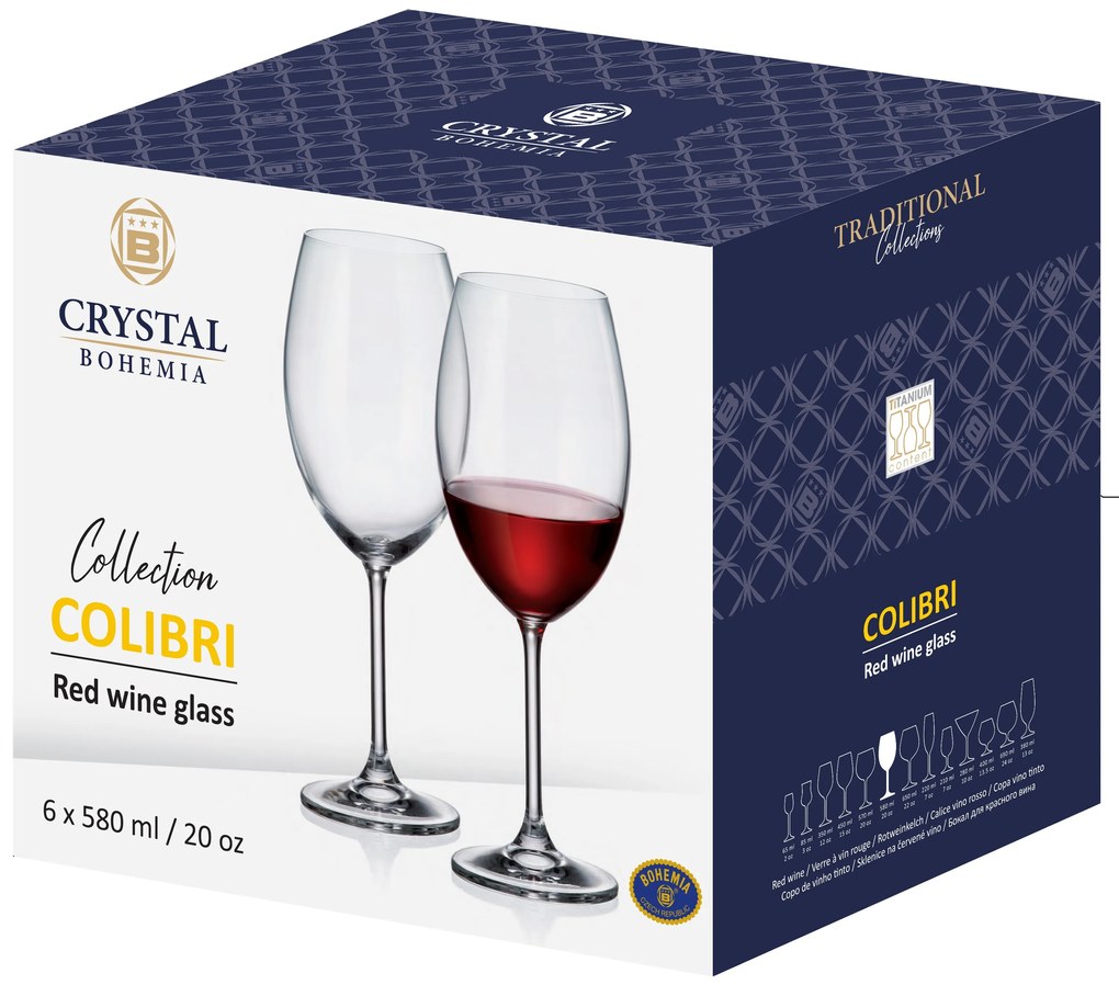 Crystal Bohemia Poháre na víno COLIBRI 580 ml, 6 ks