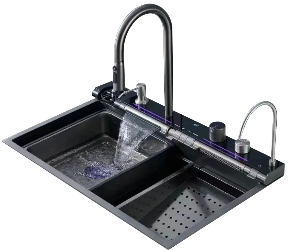 Multifunkčný inteligentný drez BestBerg BBSS-30B / 75 x 45 x 22 cm / Nerezová oceľ / čierna