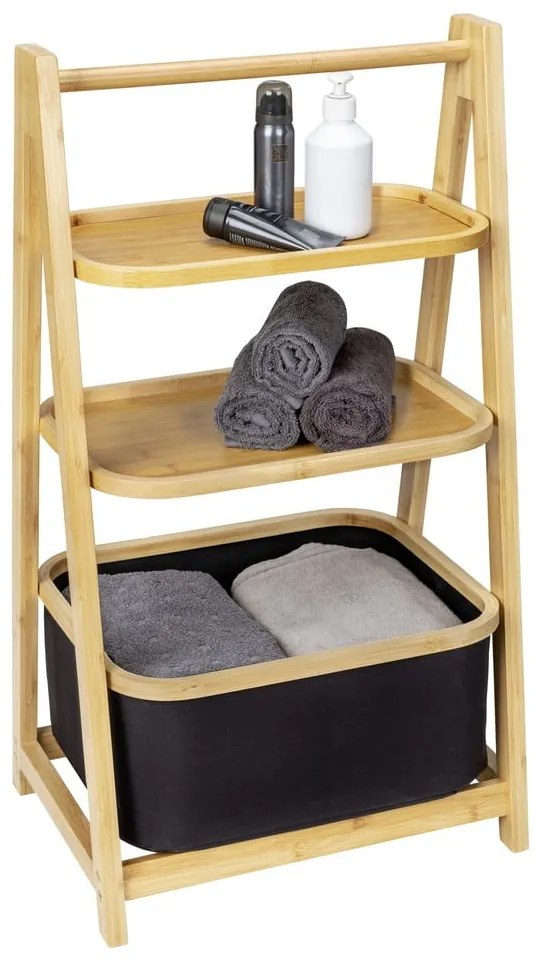 Čierny/prírodný bambusový kúpeľňový regál 44x80 cm Ecori - Wenko