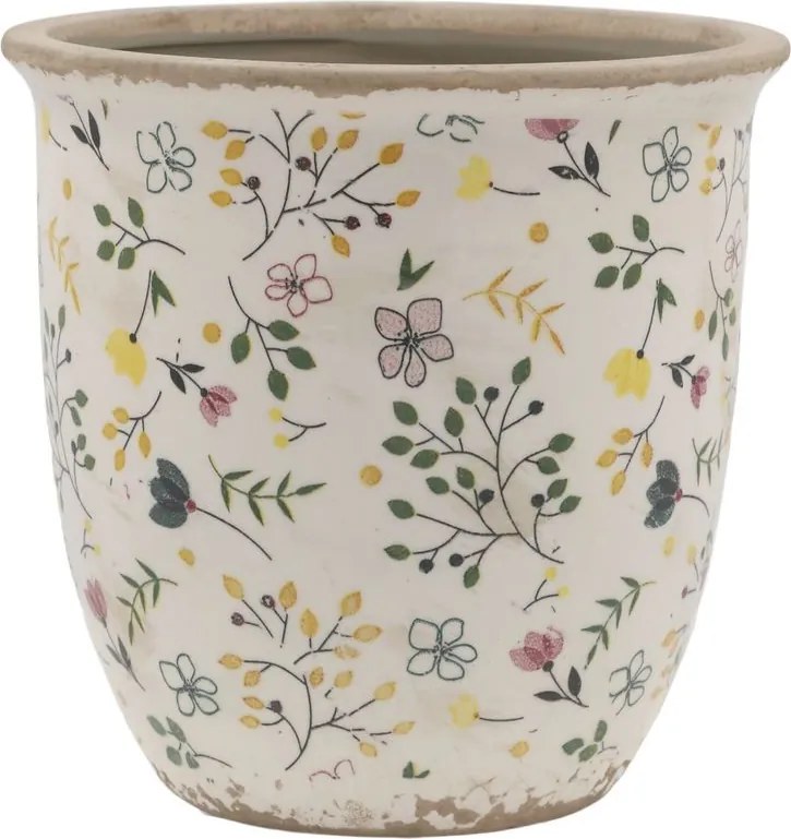 Béžový antik keramický obal kvetináč s kvetmi Cavaillon L - Ø 17*16 cm