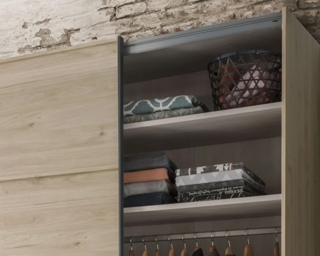 Šatníková skriňa Brüssel, 250 cm, kamenný dub/šedá