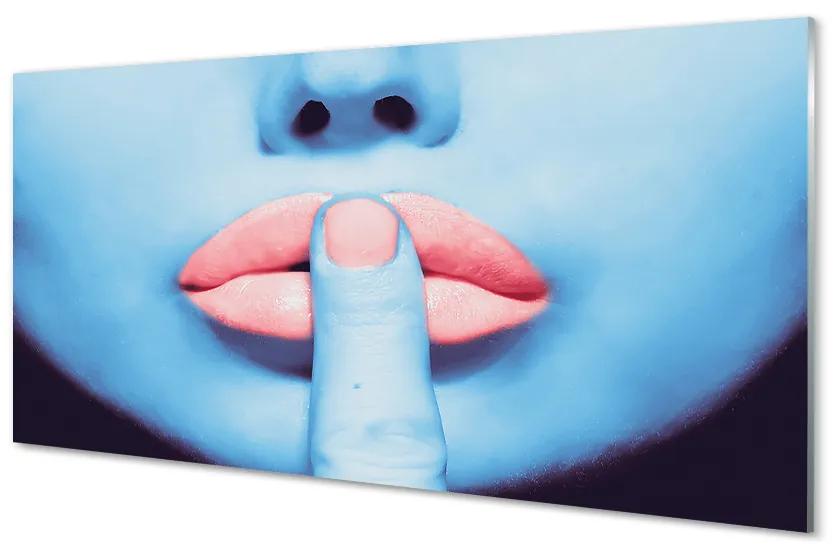 Obraz na skle Žena neónové pery 100x50 cm