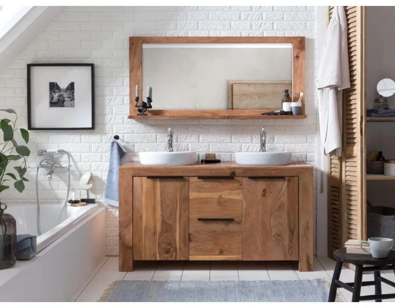 furniture-nabytek.cz - Masívna toaletná skrinka Auckland z akáciového dreva, hnedá, lakovaná