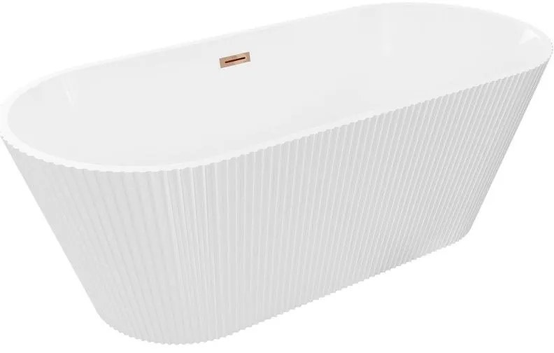 Mexen Yara, voľne stojaca ryhovaná vaňa 170 x 75 cm, biela lesklá, ružové zlato prepad, 52861707500-60