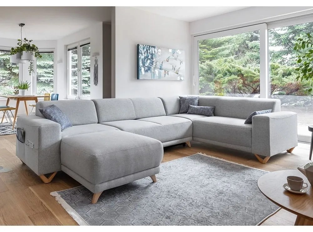 Svetlosivá rozkladacia/s úložným priestorom rohová pohovka (pravý roh/do tvaru "U") Classy Sophie – Miuform