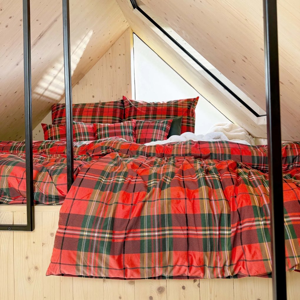 Goldea bavlnené posteľné obliečky - červené káro 140 x 220 a 70 x 90 cm