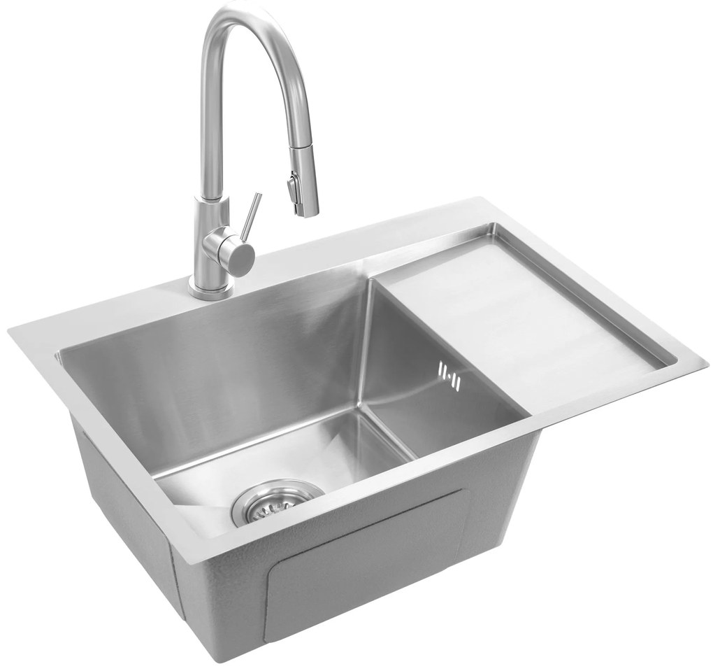 Rea Fin, 1-komorový oceľový drez 620x480x185 mm, brúsená oceľ, ZLE-06012