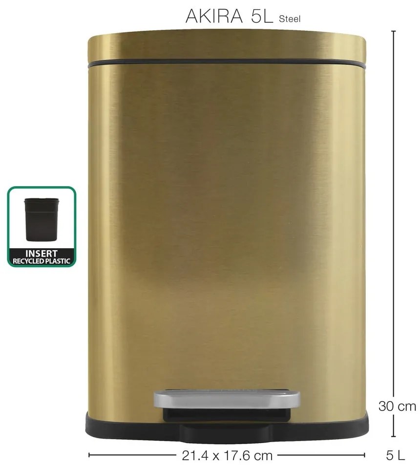 Nášľapný oceľový odpadkový kôš v matne zlatej farbe 5 l Akira – Spirella