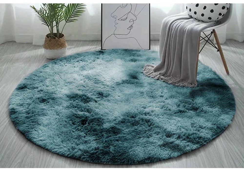 Tmavomodrý okrúhly shaggy koberec Ombre Rozmer: 140 cm