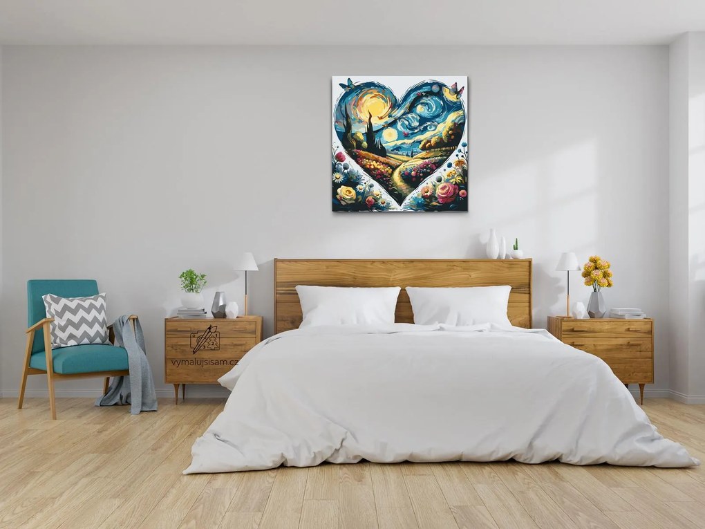 Gario Maľovanie podľa čísel Vincent Van Gogh Hviezdna noc v srdci Rozmery: 80 x 80 cm, Rámovanie: S vnútorným rámom