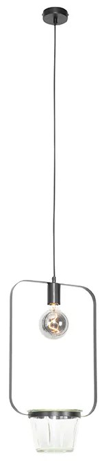 Moderné závesné svietidlo čierne so sklom obdĺžnikovým - Roslini