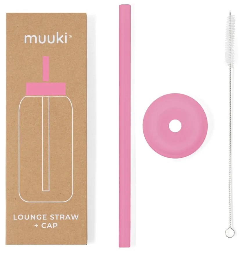 Silikónová slamka s čistiacou kefkou/s viečkom Flamingo Pink – Muuki