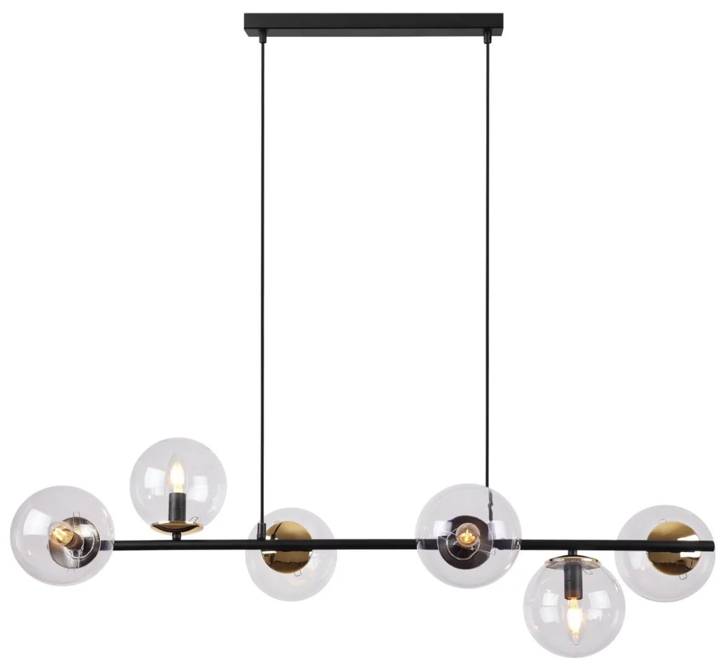 Závesne svietidlo Paris, 6x číre sklenené tienidlo, B/G