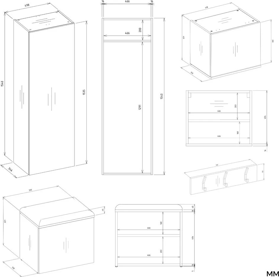 Předsíňová stěna Haga 1Sz2W 150 cm dub Sonoma