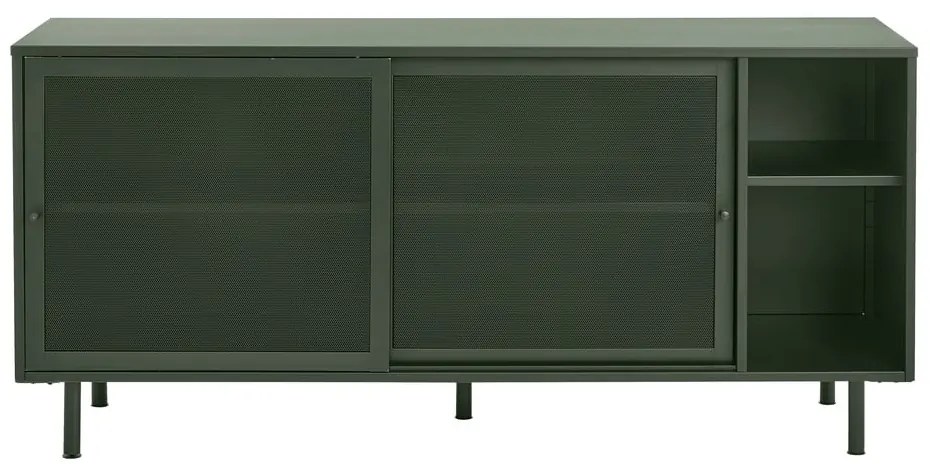 Tmavozelená kovová nízka komoda s posuvnými dverami 160x75 cm Veep – Unique Furniture