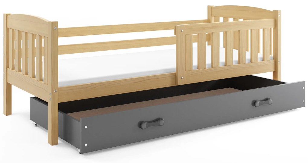 Interbeds Jednolôžková posteľ Kubus2 prírodná 160x80 s matracom a šuplíkom - grafitová