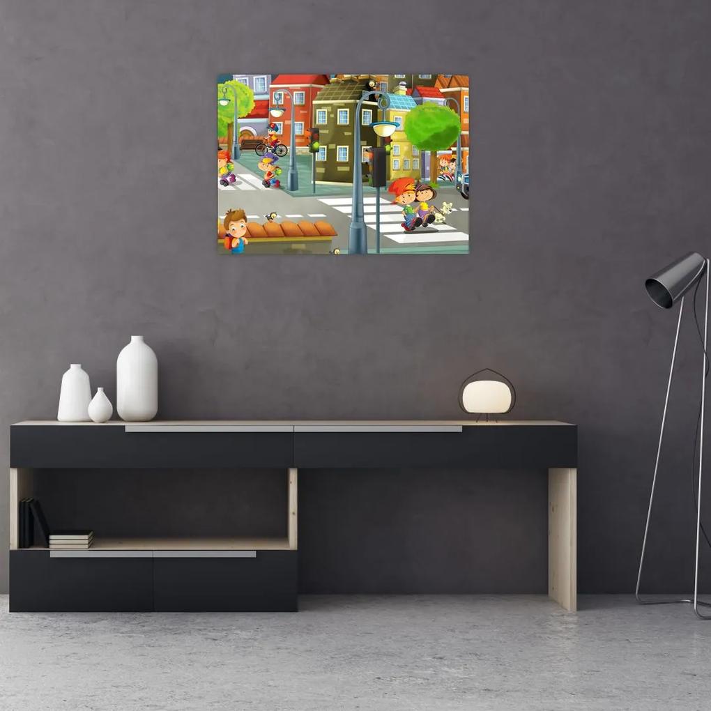 Sklenený obraz - Detské mestečko (70x50 cm)
