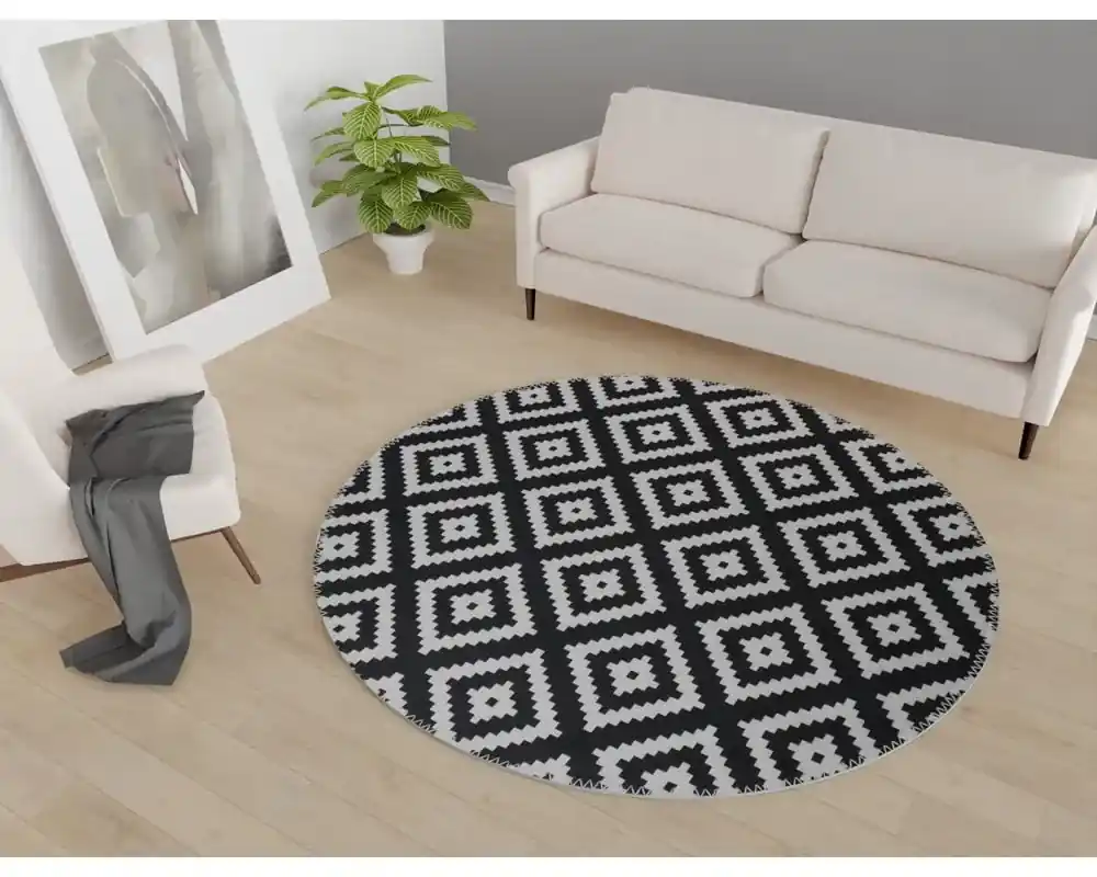 Čierno-biely umývateľný okrúhly koberec ø 120 cm – Vitaus | BIANO