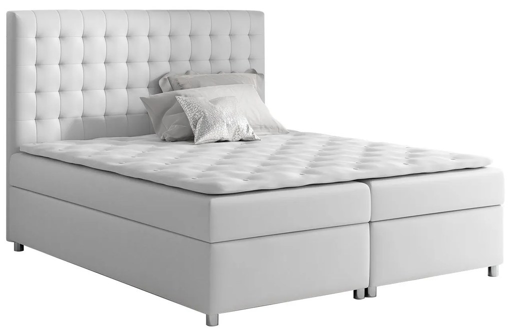 Posteľ kontinentálna Alfi, Rozmer postele: 180x200, Dostupné poťahy: ekokoža Soft 017 (biela)
