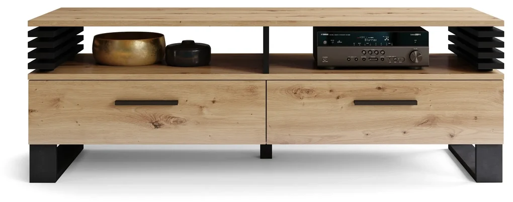 GOKEE RTV-145 Dub Artisan/ Čierna matná - MODERNÁ SKRIŇA POD TELEVÍZOR S LAMELAMI