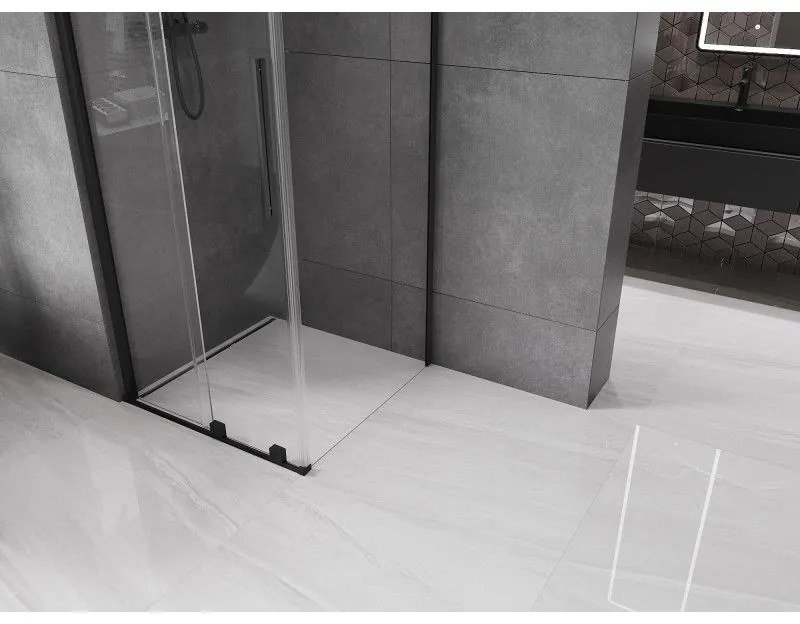 Mexen Velar, sprchový kút s posuvnými dverami 110(dvere) x 110(stena) cm, 8mm číre sklo, čierna matná, 871-110-110-01-70