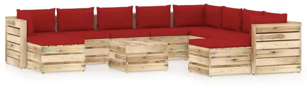vidaXL 11-dielna sedacia súprava+podložky, zelená, impregnované drevo