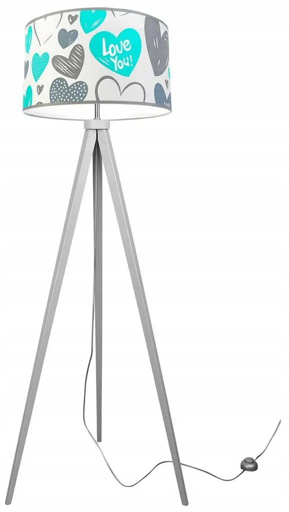 Detská stojacia lampa Heart, 1x biele textilné tienidlo so vzororm, (výber z 2 farieb konštrukcie), b