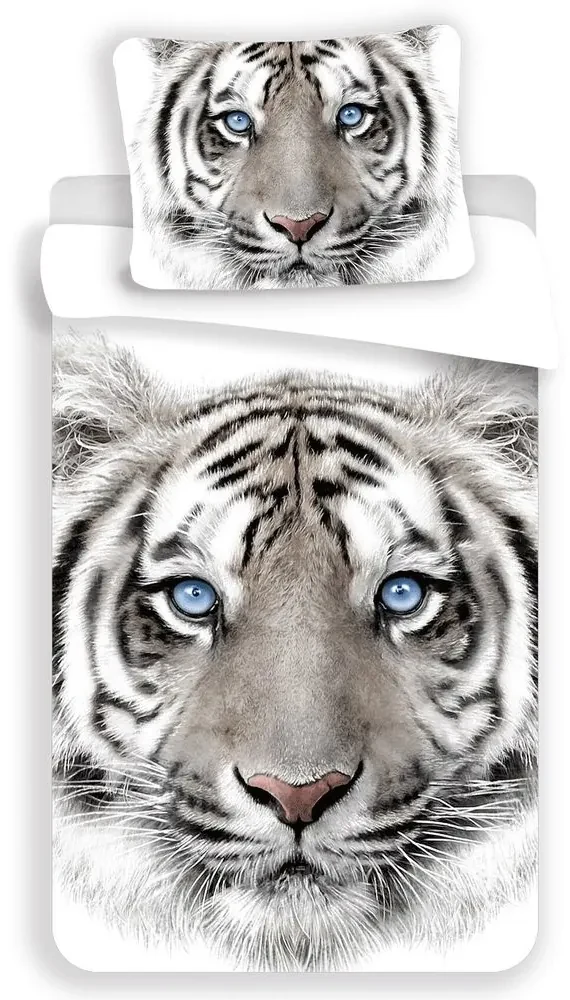 Jerry Fabrics Obliečky Biely tiger - Biela / šedá | 140 x 200 cm / 70 x 90 cm