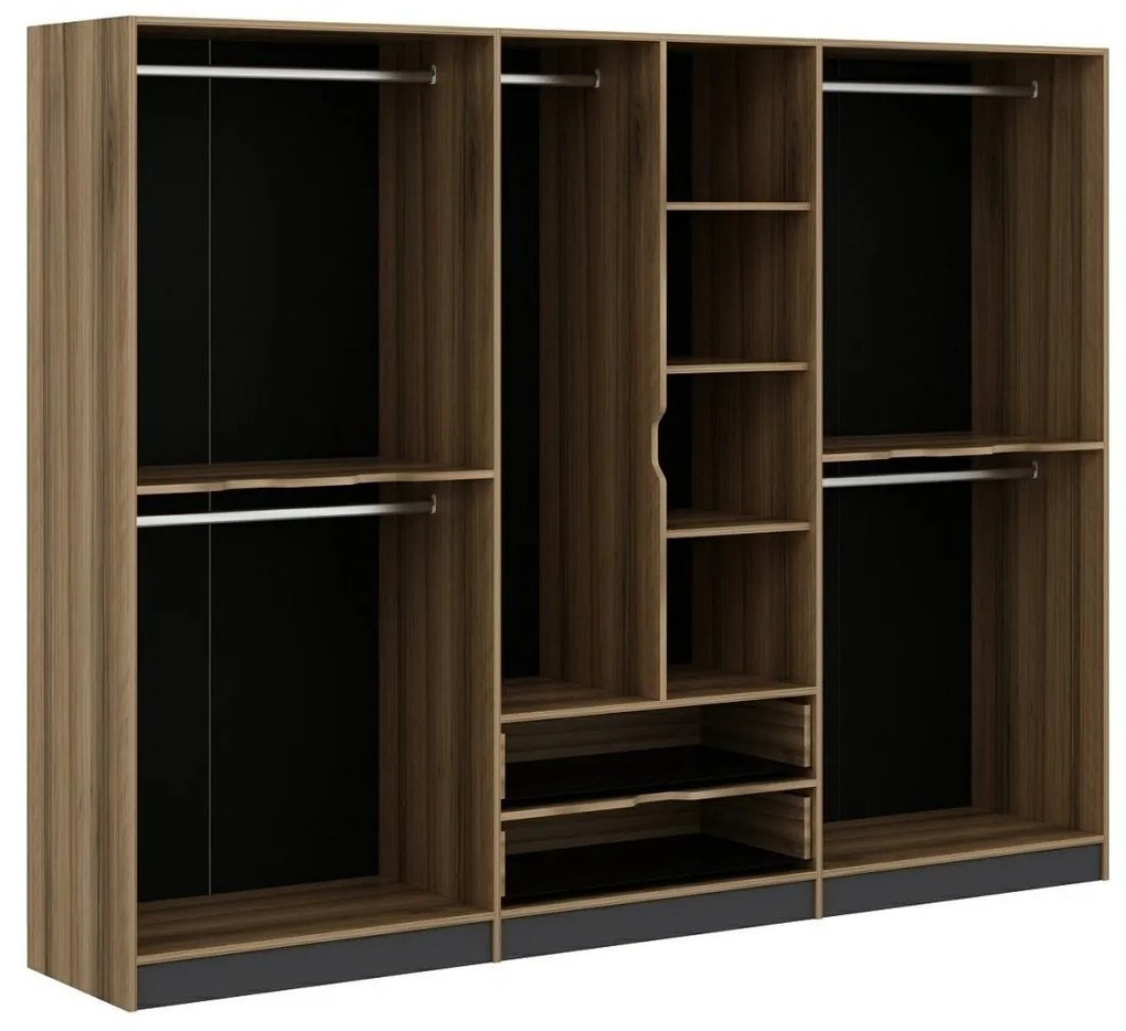 Šatníková skriňa Elina 270 cm grafit/orech