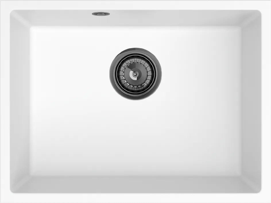 Sink Quality Crypton 60, kuchynský granitový drez 535x400x205 mm + čierny sifón, biela, SKQ-CRY.W.1KBO.60.XB
