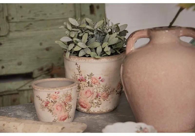 Keramický obal na kvetináč s ružami Rosien XL - Ø 16*15 cm