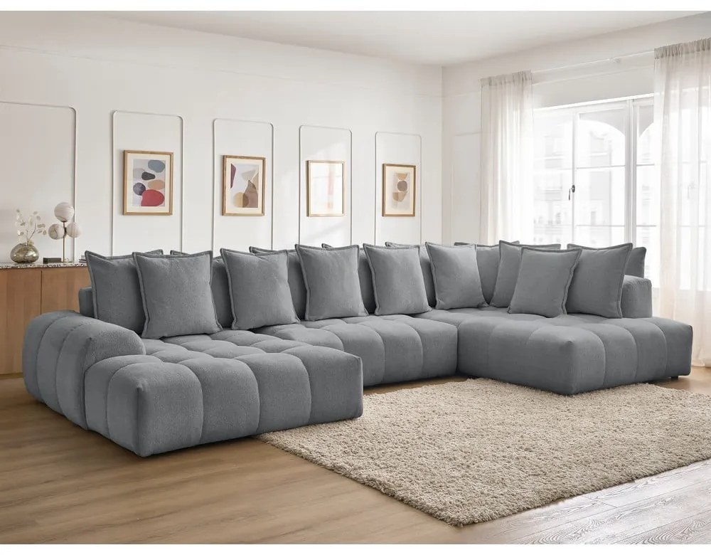 Tmavosivá ženilková rozkladacia/s úložným priestorom rohová pohovka (pravý roh/do tvaru "U") Everest – Bobochic Paris