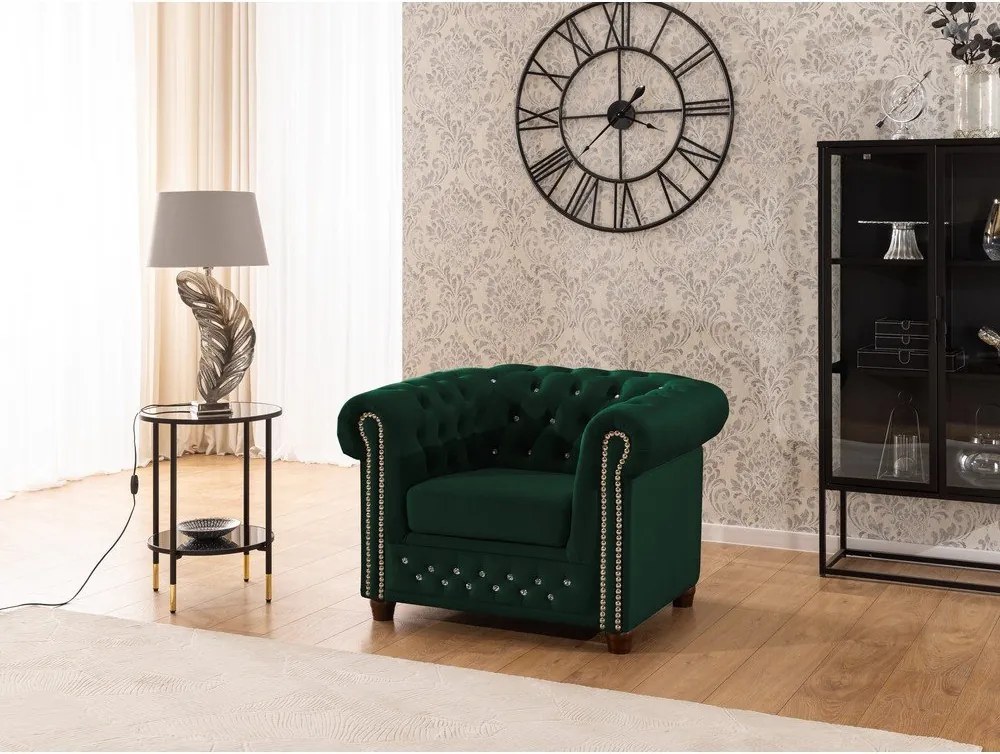 Zelené zamatové kreslo chesterfield York Blik – Ropez
