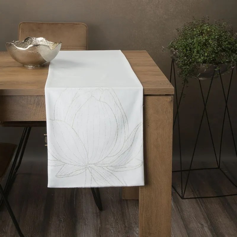 Dekorstudio Elegantný zamatový behúň na stôl BLINK 12 biely Rozmer behúňa (šírka x dĺžka): 35x180cm