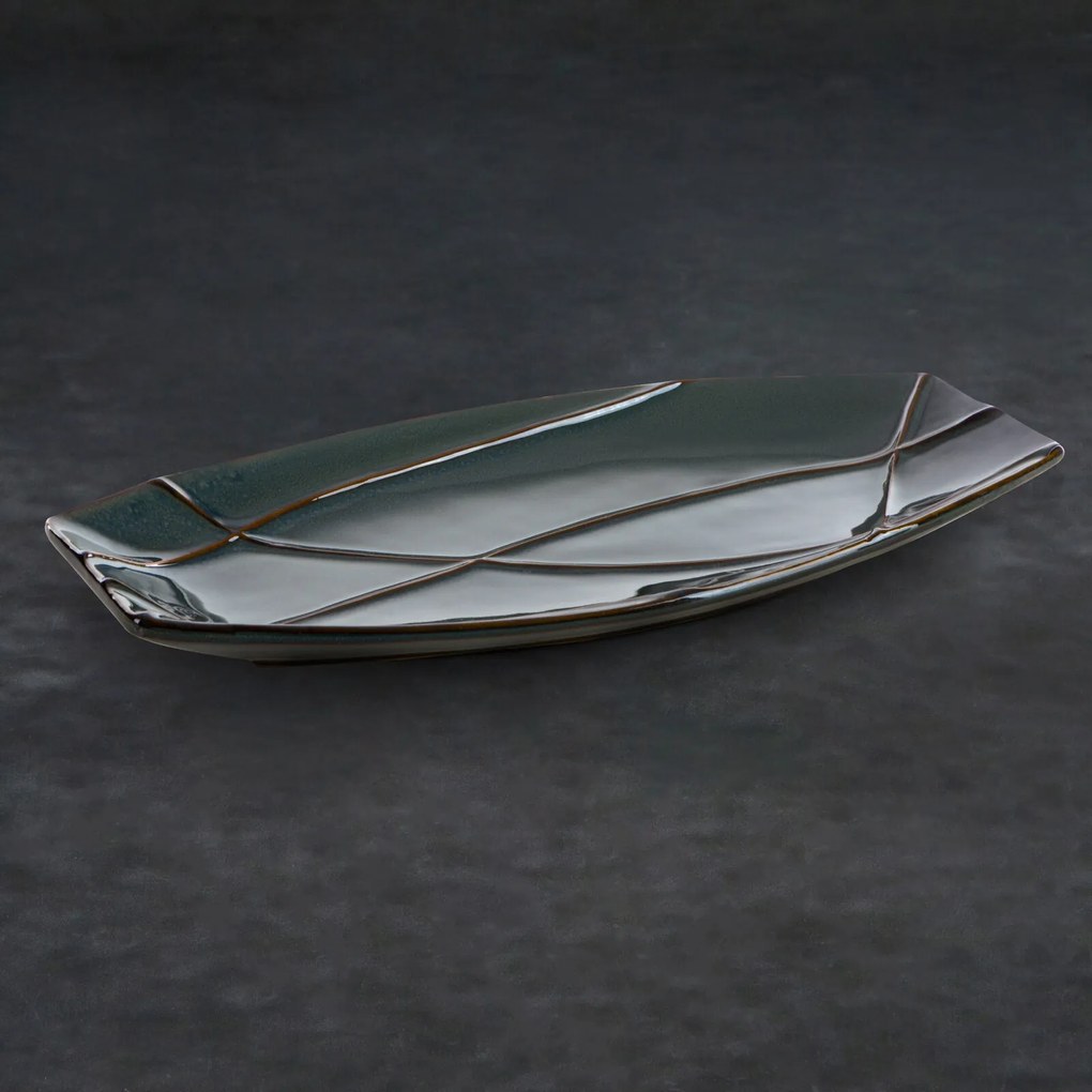 DEKORAČNÝ KERAMICKÝ TANIER TEO (01) 41X20X3 CM TMAVOTYRKYSOVÁ